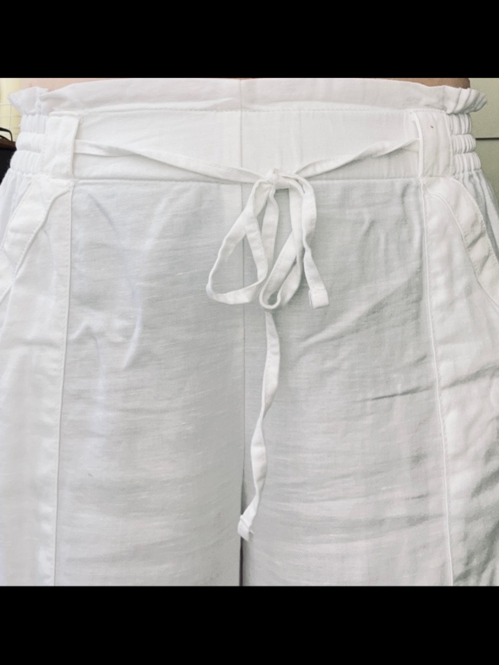 White Wide Leg Cropped Pull - On Pants| Linen Look - Picture 3 of 7
